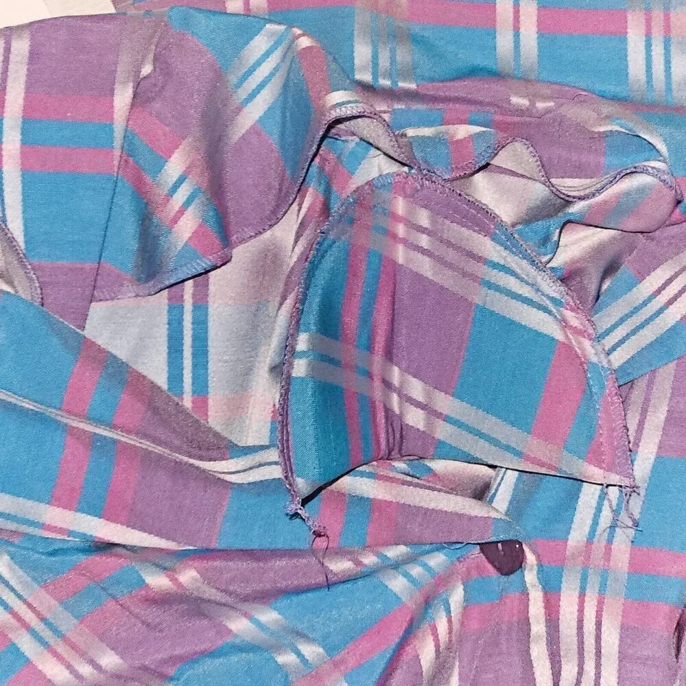 NEW VTG Sweet Suit Woman Blue Purple Plaid Blazer Jacket Size 24W Short-Sleeves